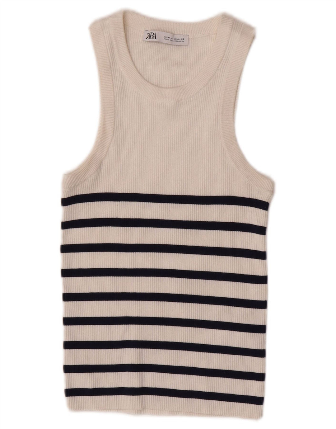 Zara Womens Crop Vest Top UK 12 Medium White Striped Viscose
