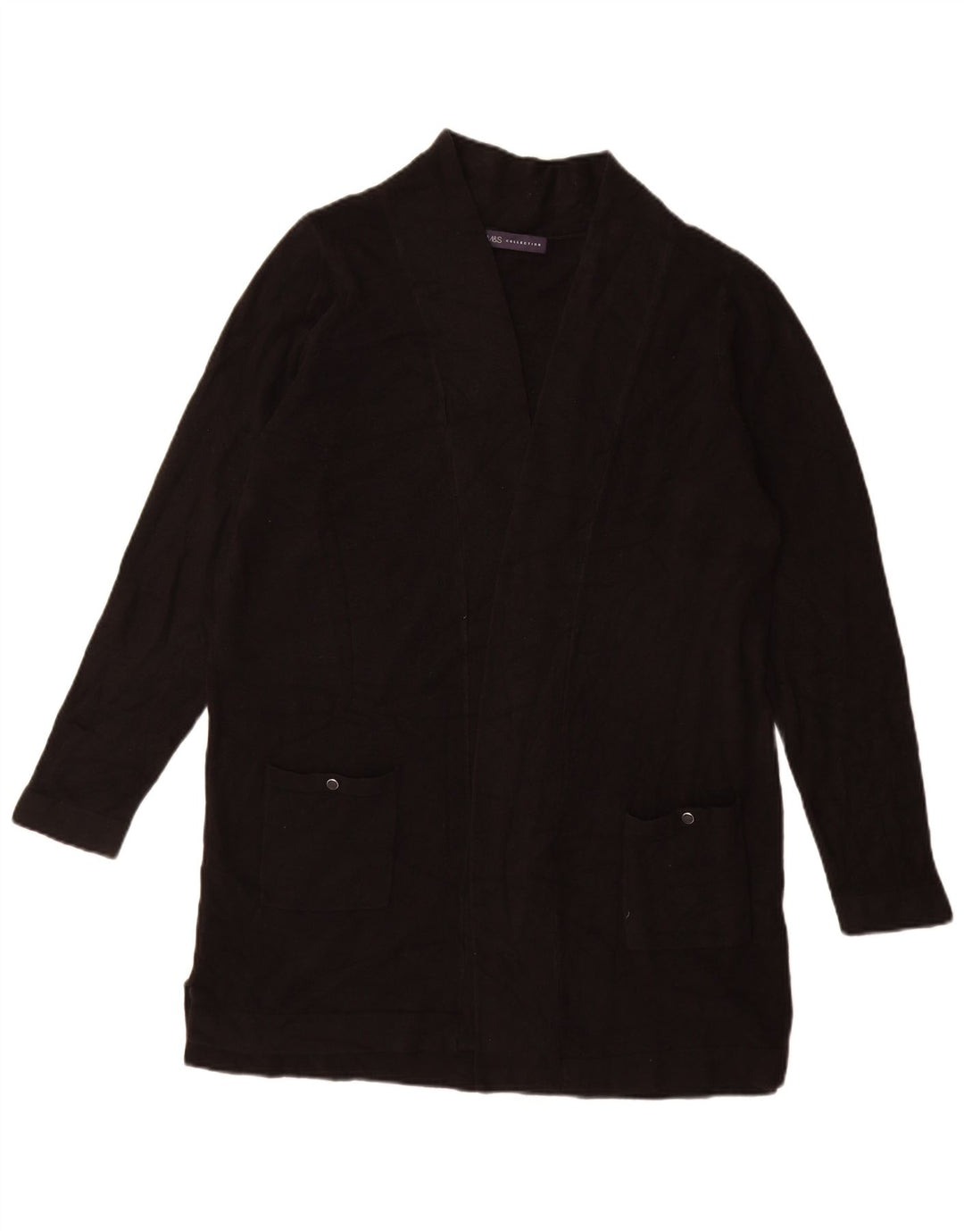 Marks & Spencer Womens Longline Open Cardigan Sweater UK 16 Large Black