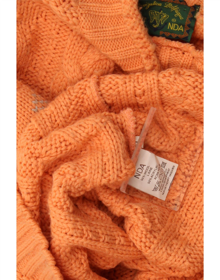 Vintage Mens Turtle Neck Jumper Sweater Large Orange Fair Isle Wool