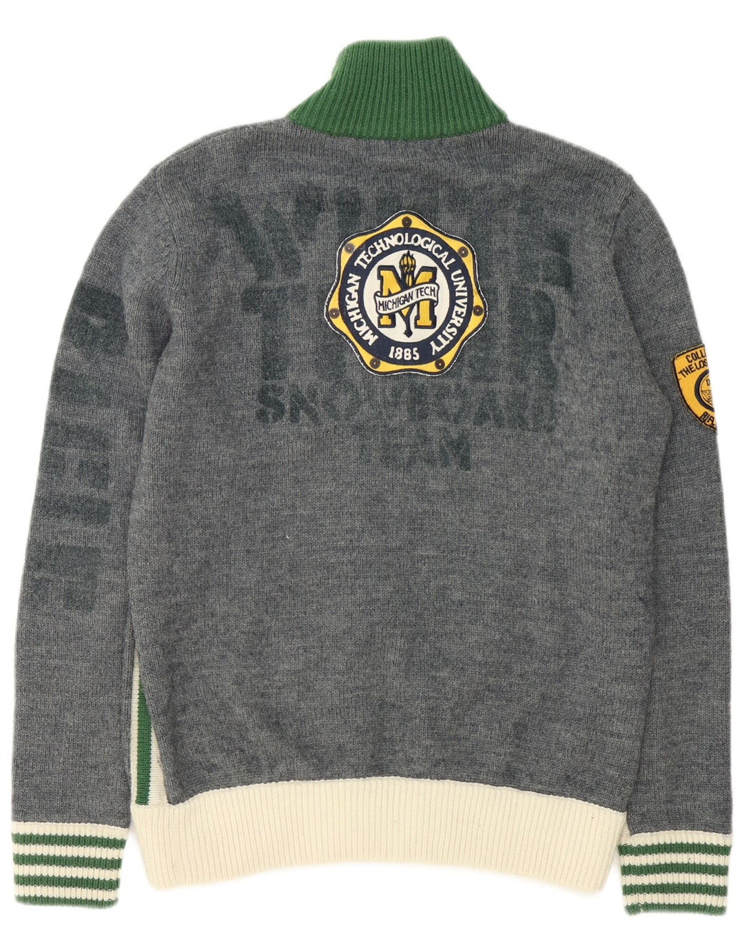 Rifle Mens Graphic Cardigan Sweater Large Grey Colourblock Wool