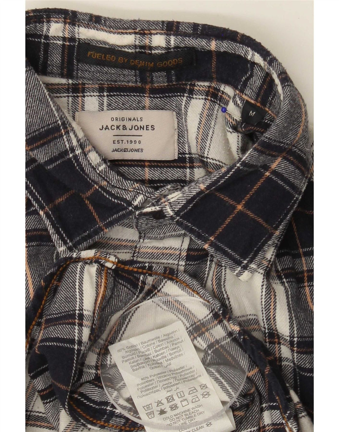 Jack & Jones Mens Flannel Shirt Medium Navy Blue Check Cotton