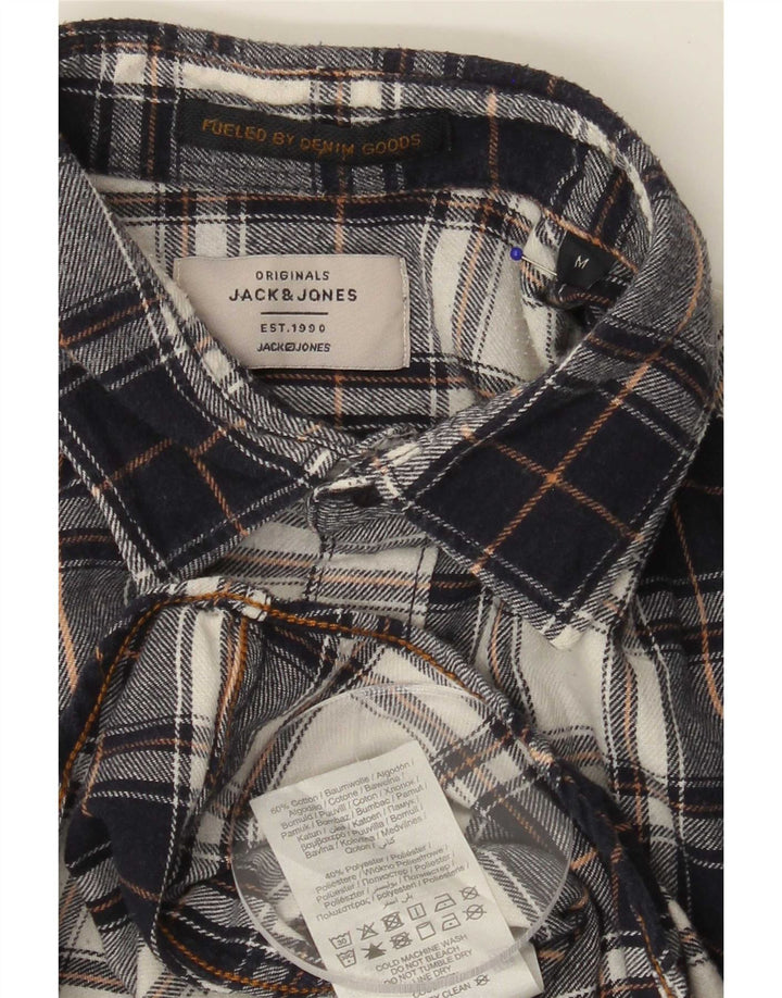 Jack & Jones Mens Flannel Shirt Medium Navy Blue Check Cotton