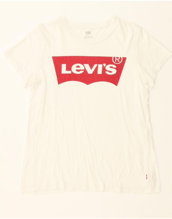 LEVI'S Womens Graphic T-Shirt Top UK 10 Small White Cotton Vintage Levi's and Second-Hand Levi's from Messina Hembry 