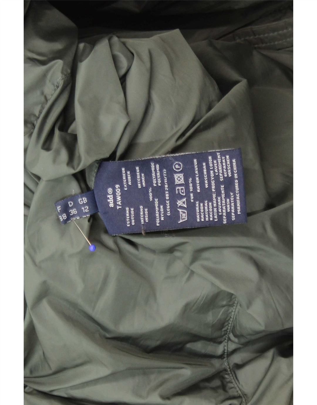 ADD Womens Padded Jacket UK 12 Medium Khaki Polyamide