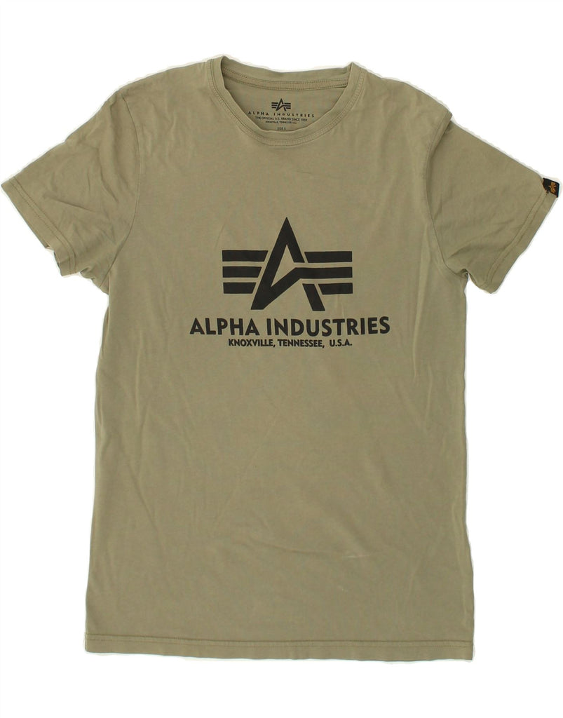 ALPHA INDUSTRIES Mens Graphic T-Shirt Top Small Khaki Cotton | Vintage Alpha Industries | Thrift | Second-Hand Alpha Industries | Used Clothing | Messina Hembry 