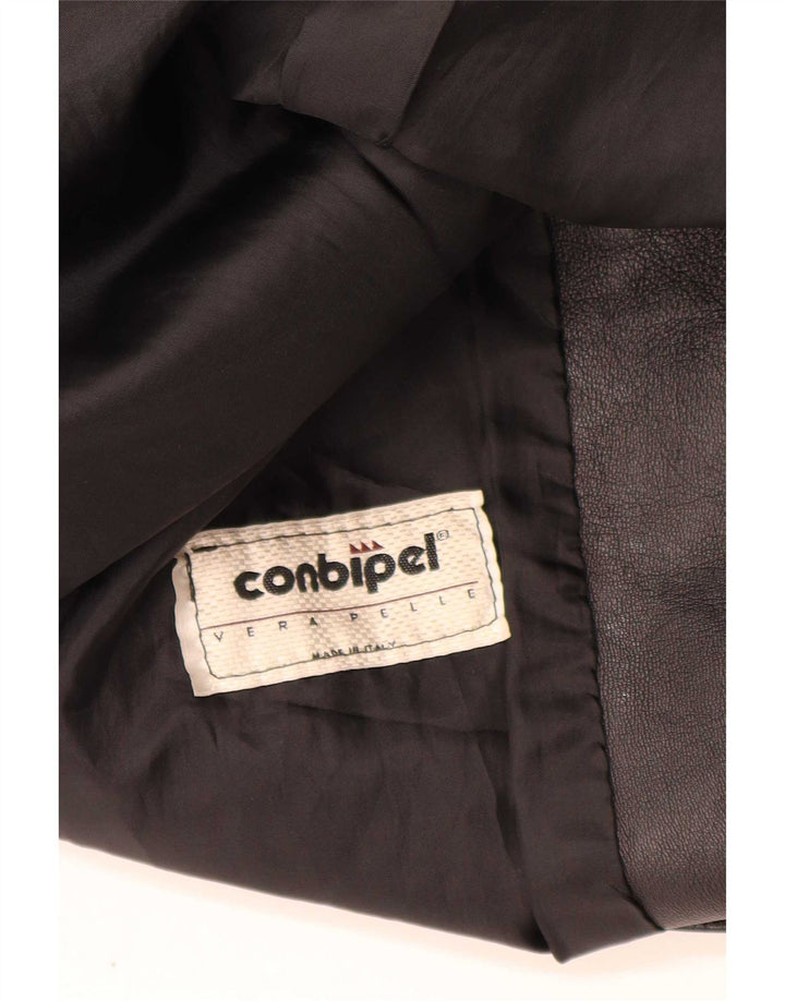 Conbipel Womens 3 Button Leather Blazer Jacket UK 14 Medium Black