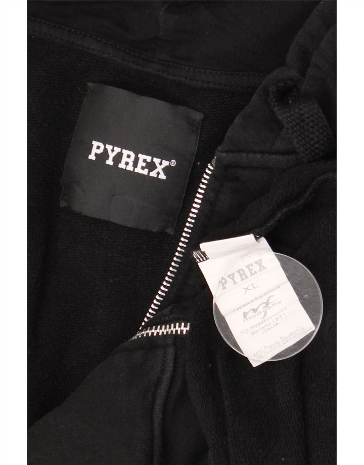 Pyrex Mens Graphic Zip Hoodie Sweater XL Black Cotton