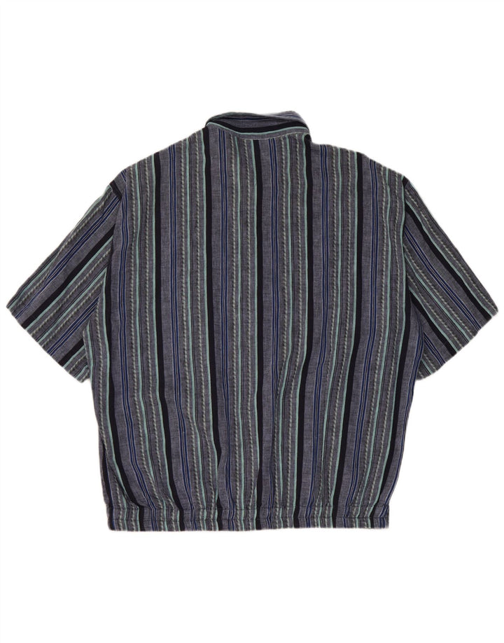 Aramis Mens Short Sleeve Shirt IT 50 Medium Blue Striped Cotton