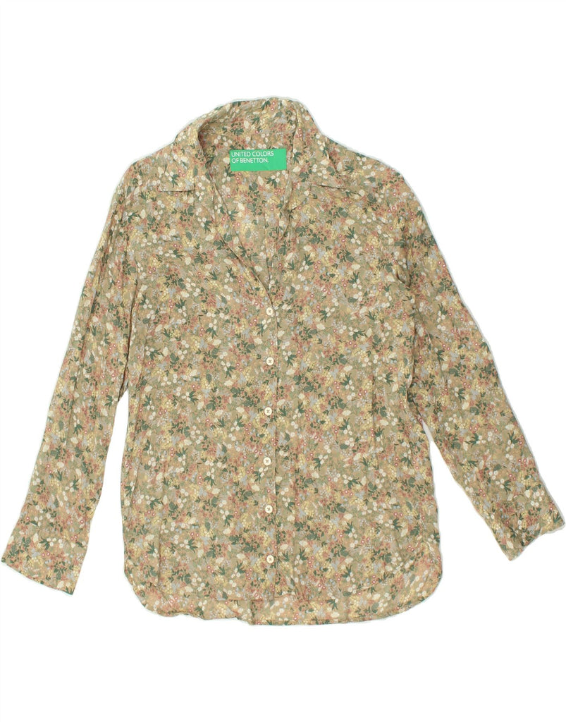 BENETTON Womens Shirt UK 10 Small Beige Floral Modal | Vintage Benetton | Thrift | Second-Hand Benetton | Used Clothing | Messina Hembry 