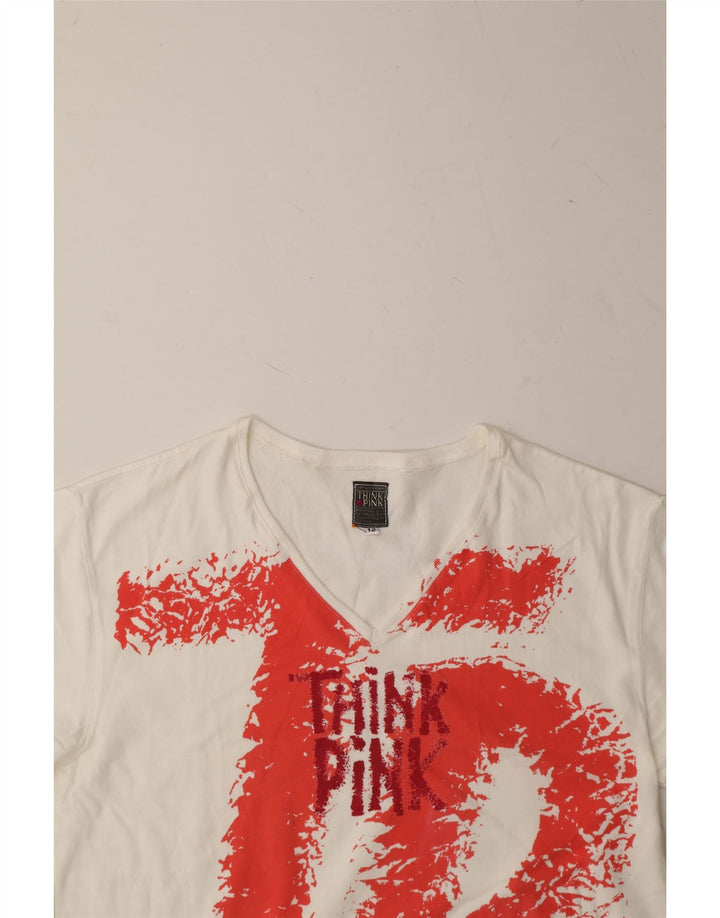 THINK PINK Womens Graphic T-Shirt Top US 12 Large White Cotton Vintage Think Pink and Second-Hand Think Pink from Messina Hembry 