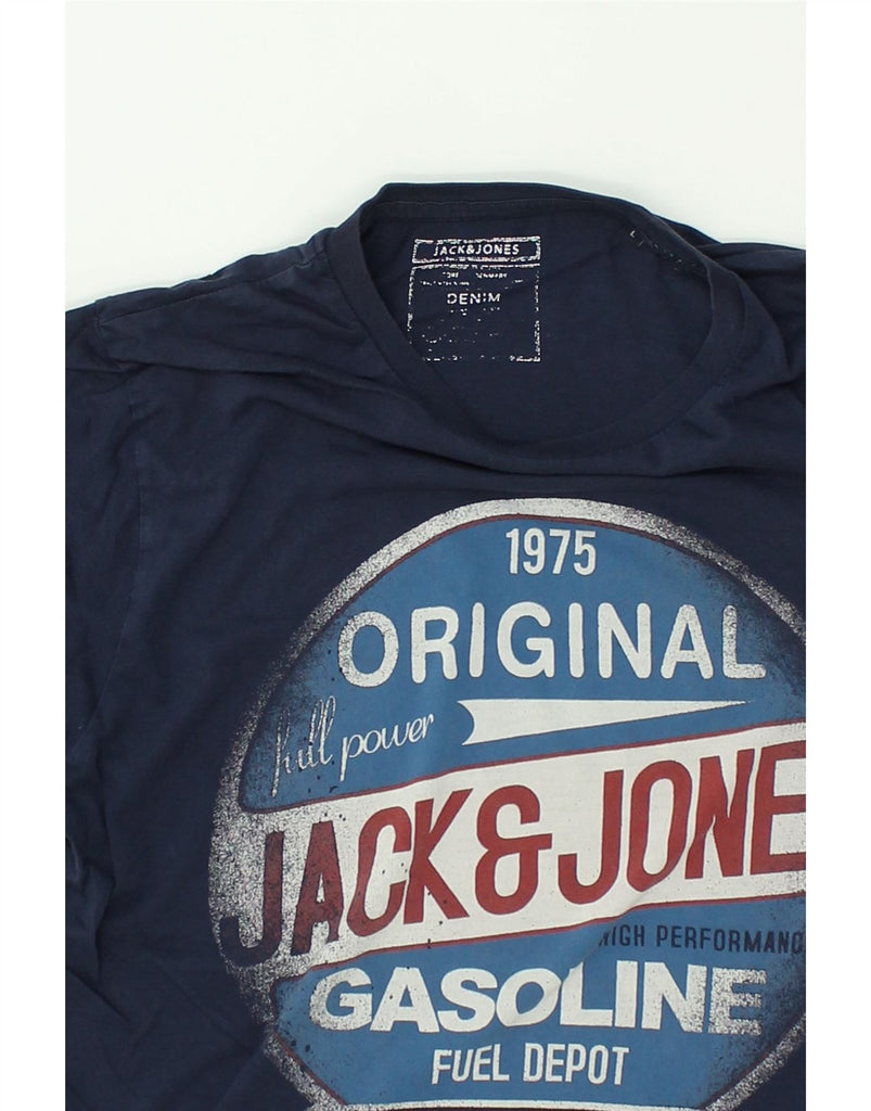 JACK & JONES Mens Graphic T-Shirt Top Large Navy Blue Cotton | Vintage Jack & Jones | Thrift | Second-Hand Jack & Jones | Used Clothing | Messina Hembry 