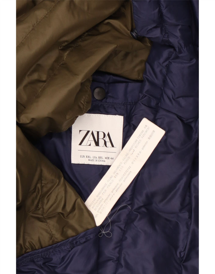 Zara Mens Padded Jacket UK 44 2XL Navy Blue Polyester