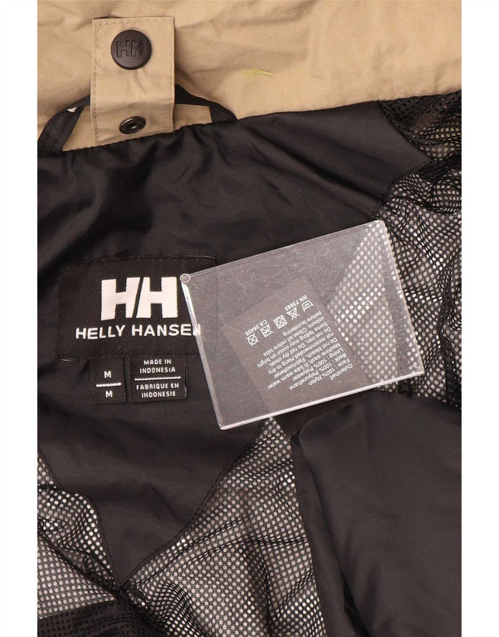Helly Hansen Womens Hooded Rain Jacket UK 14 Medium Beige Colourblock Nylon