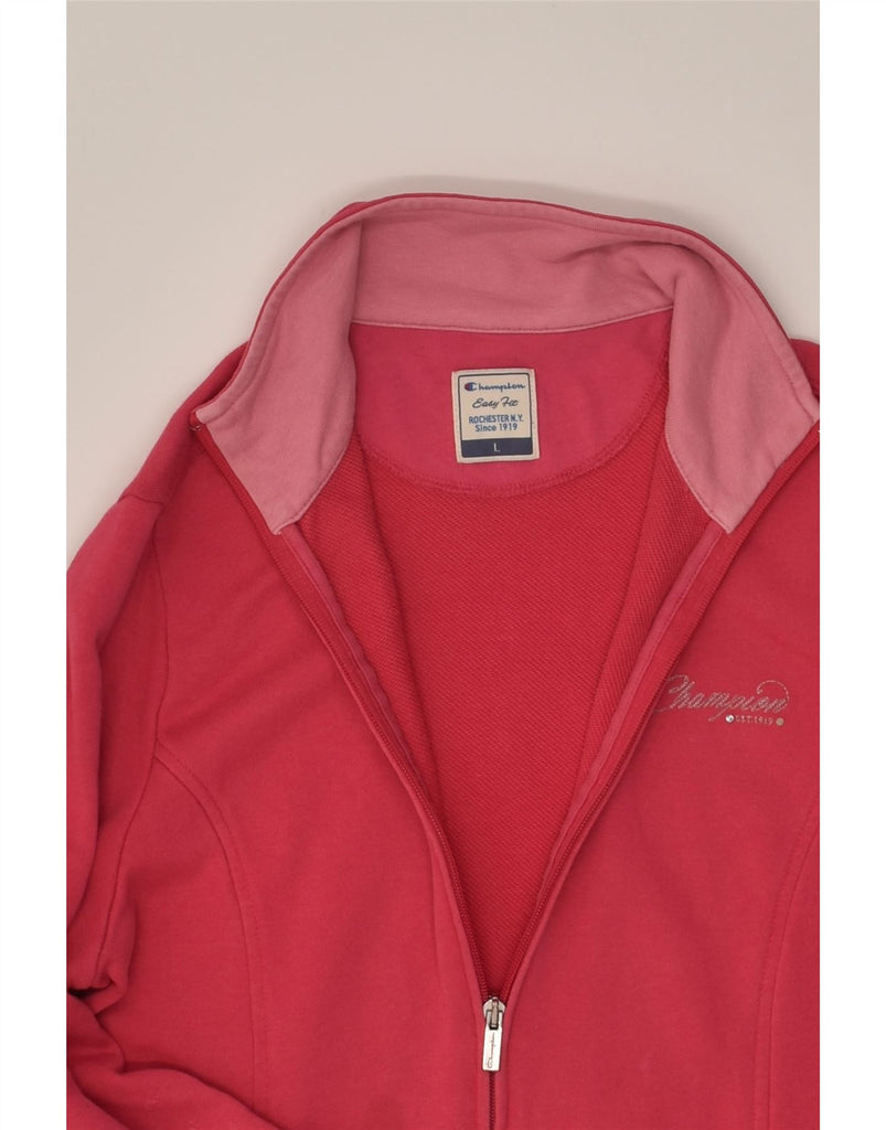 CHAMPION Womens Easy Fit Tracksuit Top Jacket UK 16 Large Pink Cotton | Vintage Champion | Thrift | Second-Hand Champion | Used Clothing | Messina Hembry 