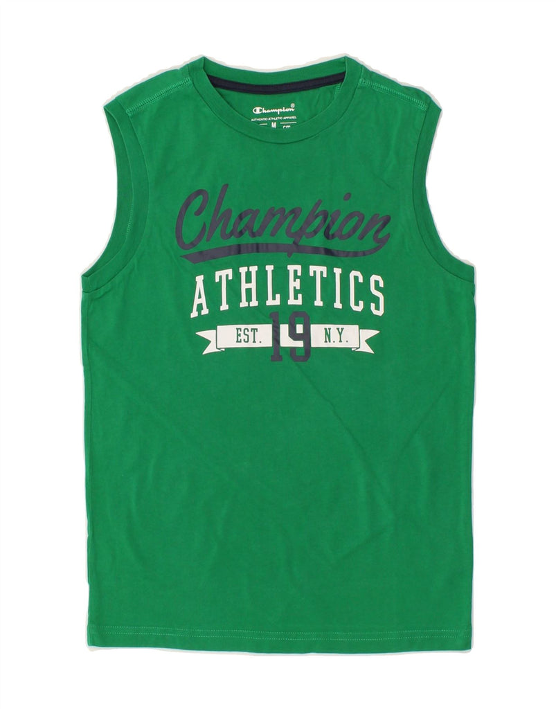 CHAMPION Boys Graphic Vest Top 9-10 Years Medium Green Cotton | Vintage Champion | Thrift | Second-Hand Champion | Used Clothing | Messina Hembry 