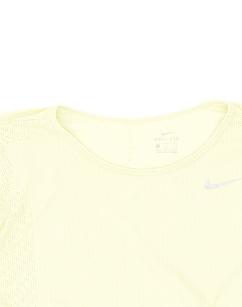 NIKE Womens Dri Fit Top Long Sleeve UK 14 Large Yellow Polyester | Vintage Nike | Thrift | Second-Hand Nike | Used Clothing | Messina Hembry 