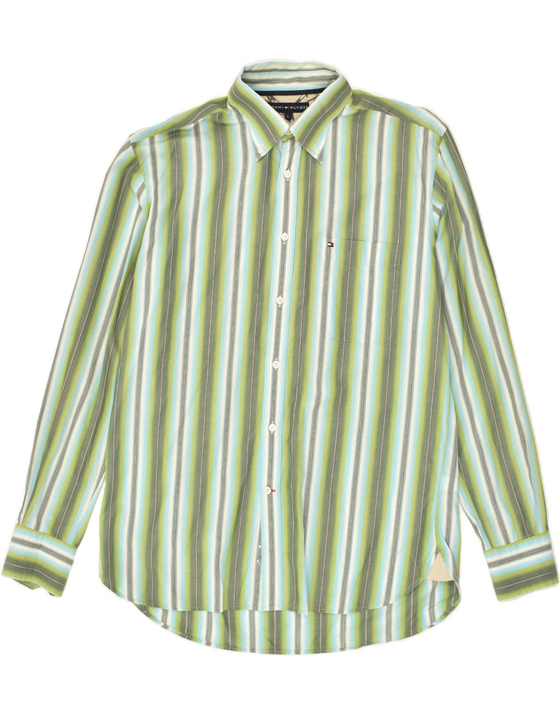 TOMMY HILFIGER Mens Shirt Large Green Striped Cotton | Vintage Tommy Hilfiger | Thrift | Second-Hand Tommy Hilfiger | Used Clothing | Messina Hembry 