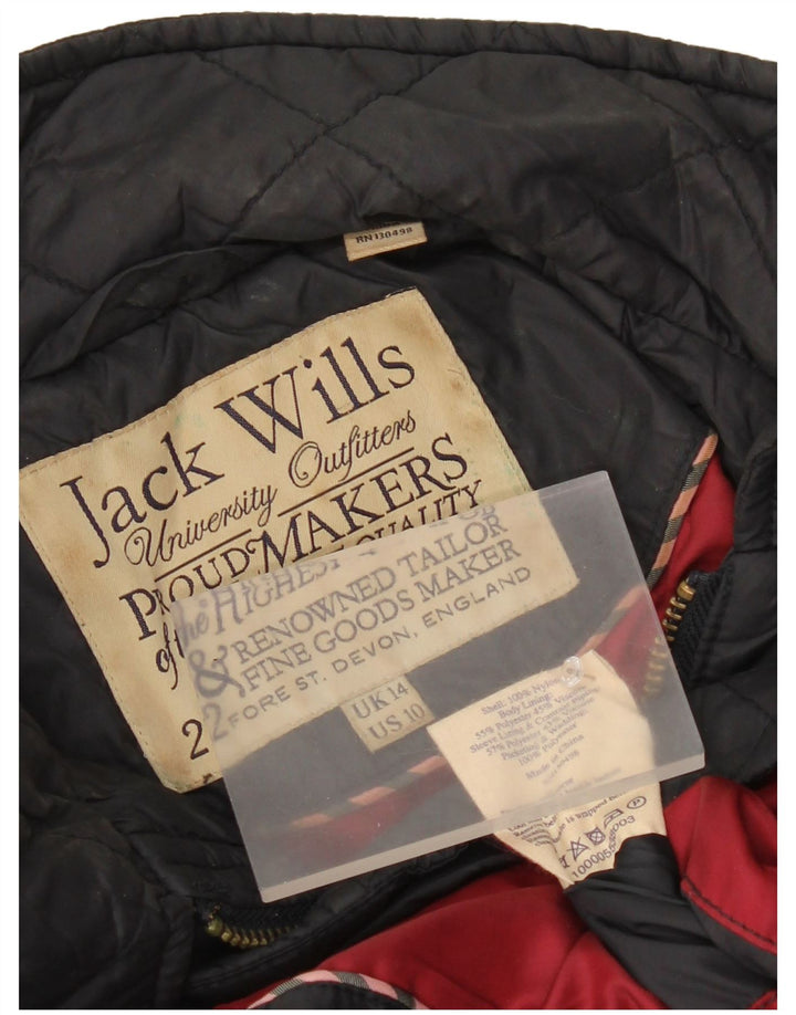 Jack Wills Womens Quilted Jacket UK 14 Large Black Nylon