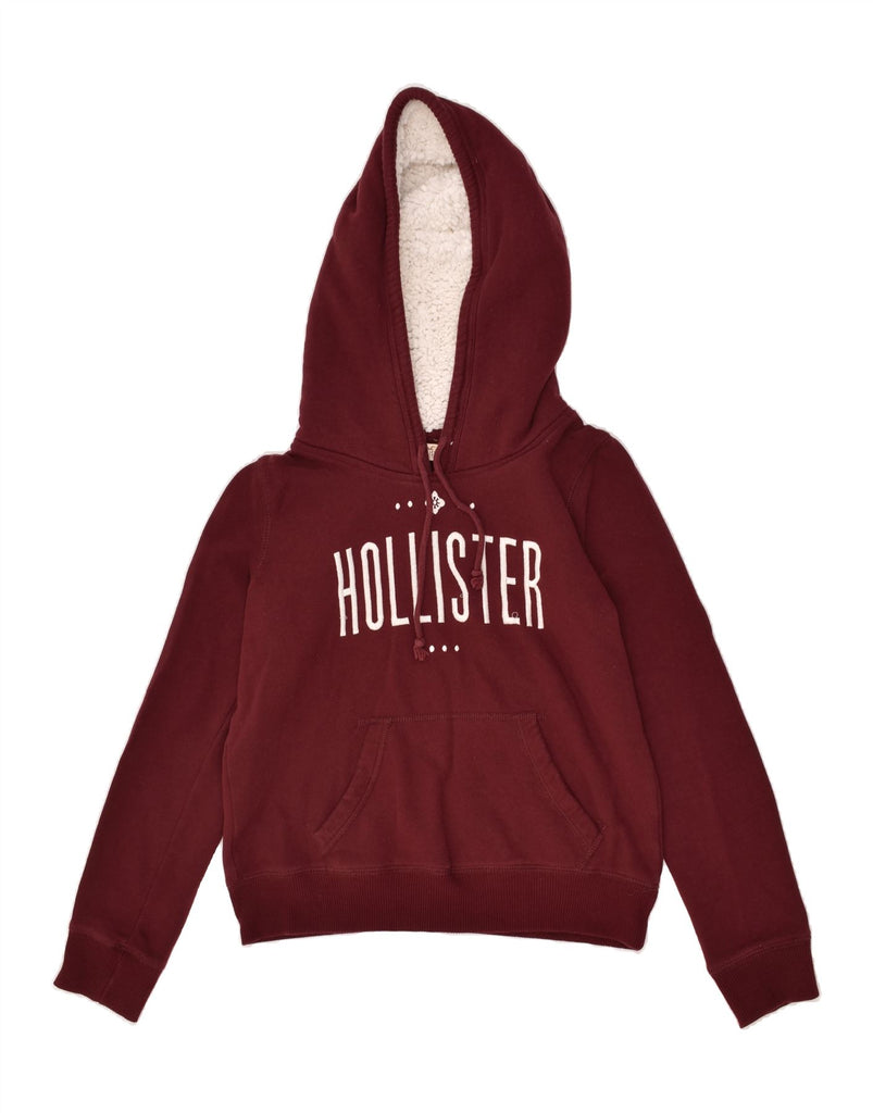 HOLLISTER Womens Crop Graphic Hoodie Jumper UK 12 Medium Maroon Cotton | Vintage Hollister | Thrift | Second-Hand Hollister | Used Clothing | Messina Hembry 