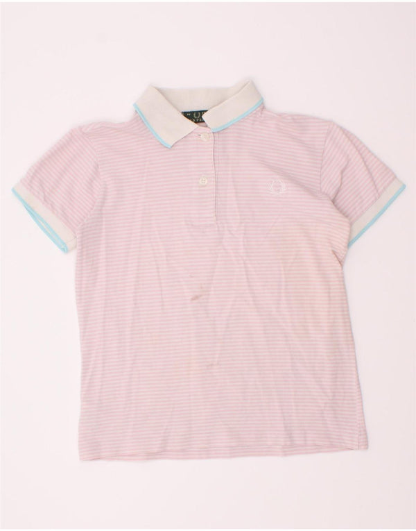 Fred Perry Girls Polo Shirt 12-13 Years Pink Pinstripe