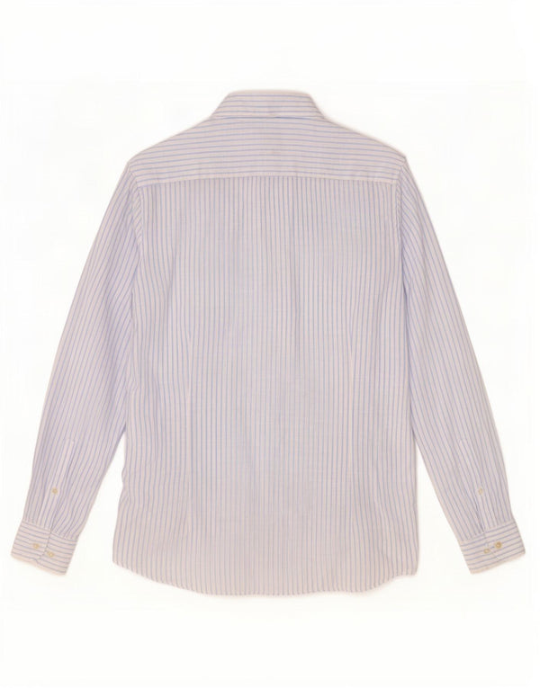 Massimo Dutti Mens Shirt Large Blue Pinstripe Linen