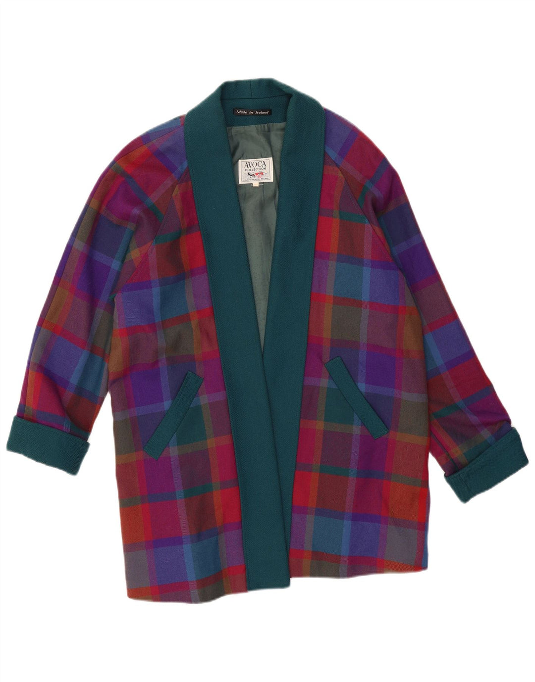 AVOCA Womens Open Overcoat UK 14 Medium Multicoloured Check New Wool
