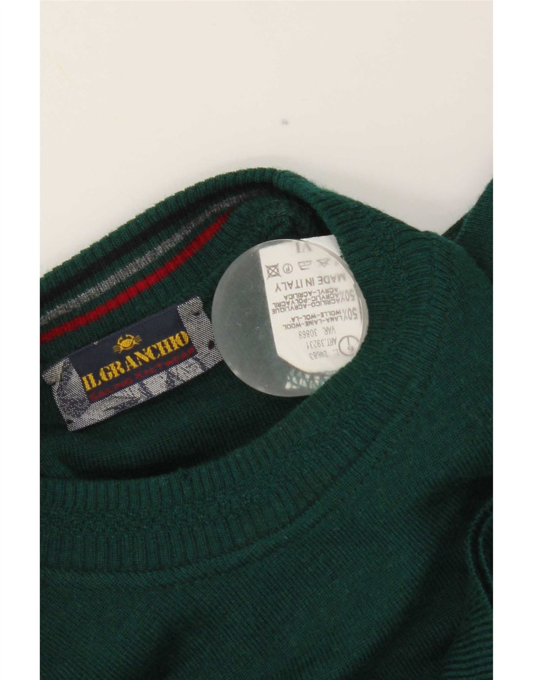 Il Granchio Mens Crew Neck Jumper Sweater Large Green Striped Wool