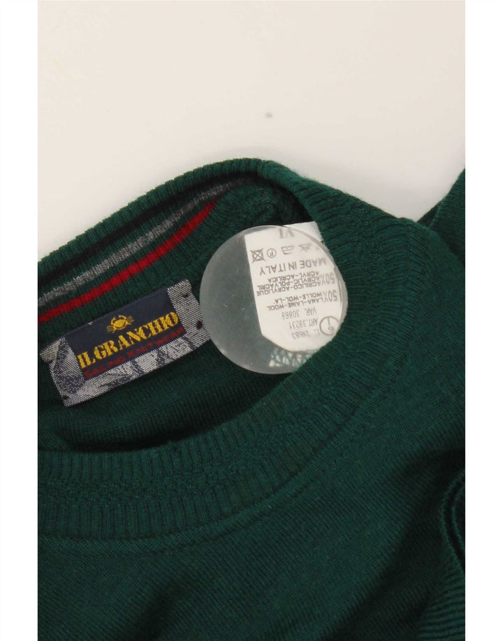 Il Granchio Mens Crew Neck Jumper Sweater Large Green Striped Wool