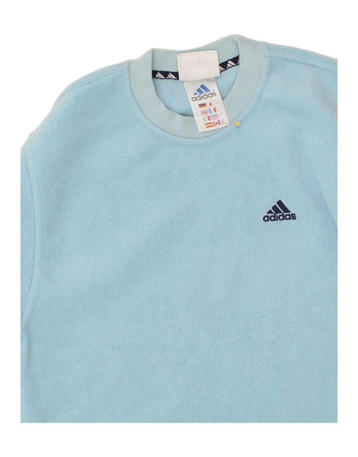 ADIDAS Boys Fleece Jumper 10-11 Years Medium Blue Polyester Vintage Adidas and Second-Hand Adidas from Messina Hembry 