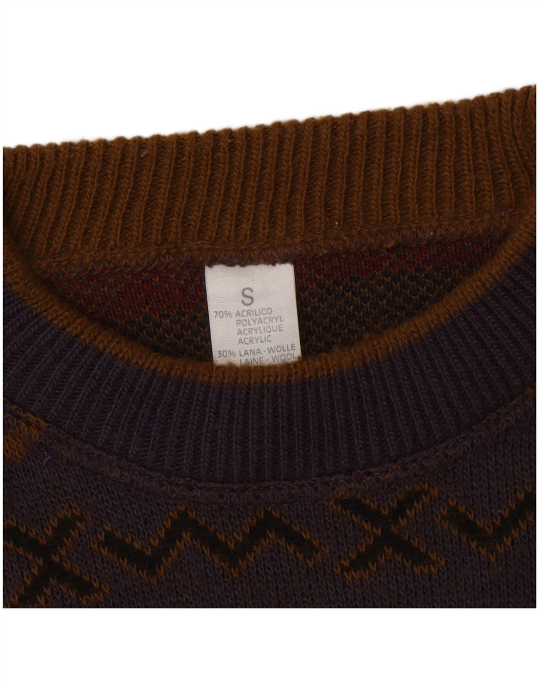 Vintage Mens Crew Neck Jumper Sweater Small Multicoloured Chevron Acrylic