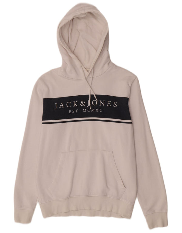 Jack & Jones Mens Graphic Hoodie Jumper Small White Cotton