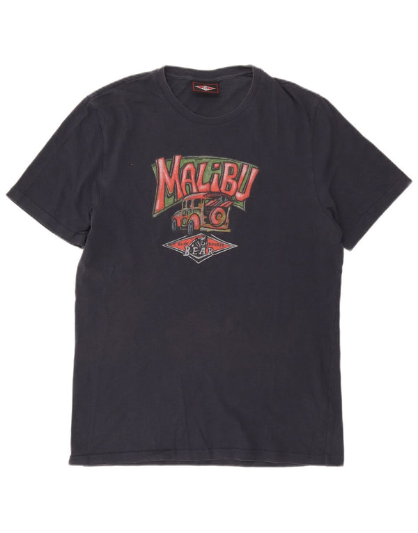 Bear Mens Malibu Graphic T-Shirt Top Large Navy Blue Cotton