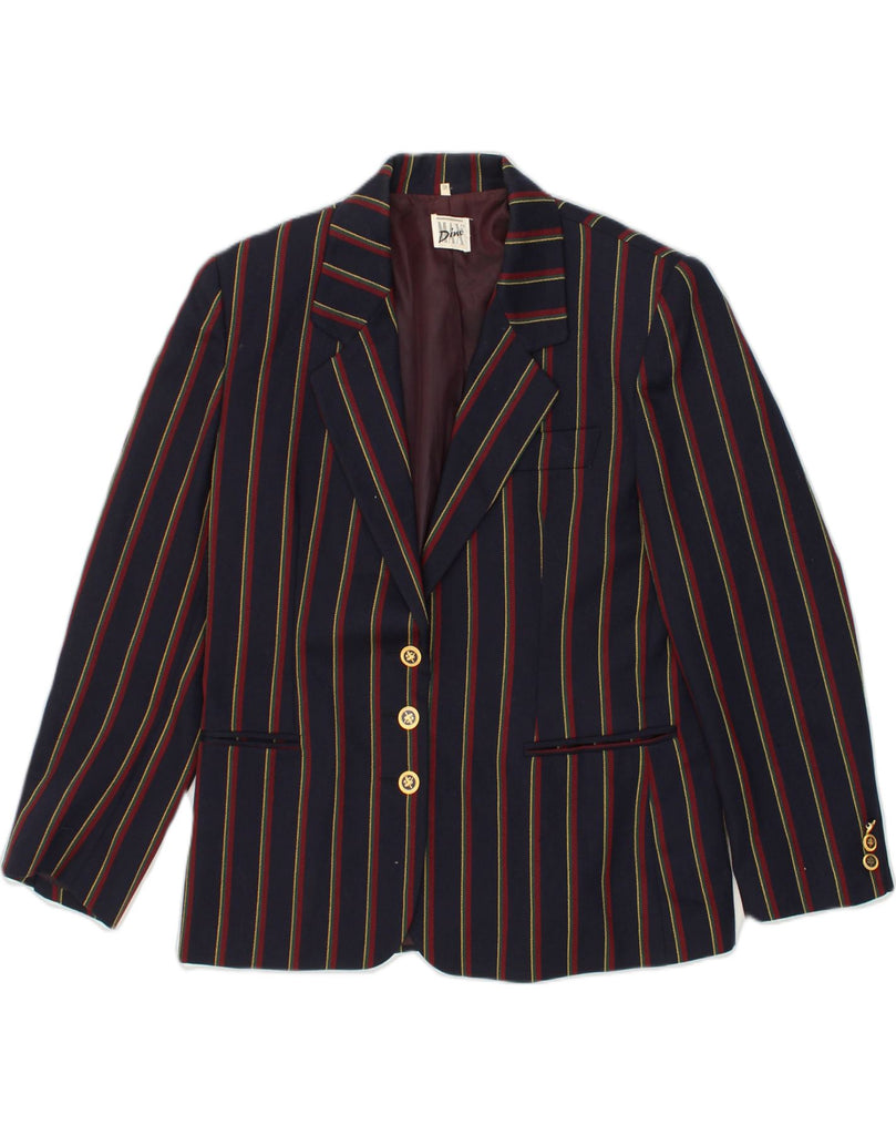 MAX DINE Womens 3 Button Blazer Jacket IT 46 Large Navy Blue Striped Wool | Vintage Max Dine | Thrift | Second-Hand Max Dine | Used Clothing | Messina Hembry 