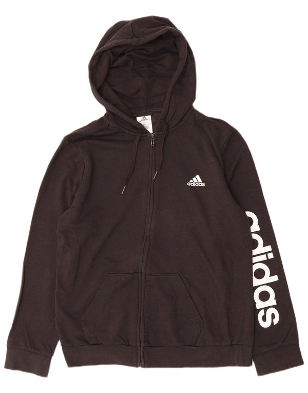 Adidas Womens Graphic Zip Hoodie Sweater UK 16/18 Large Black Cotton