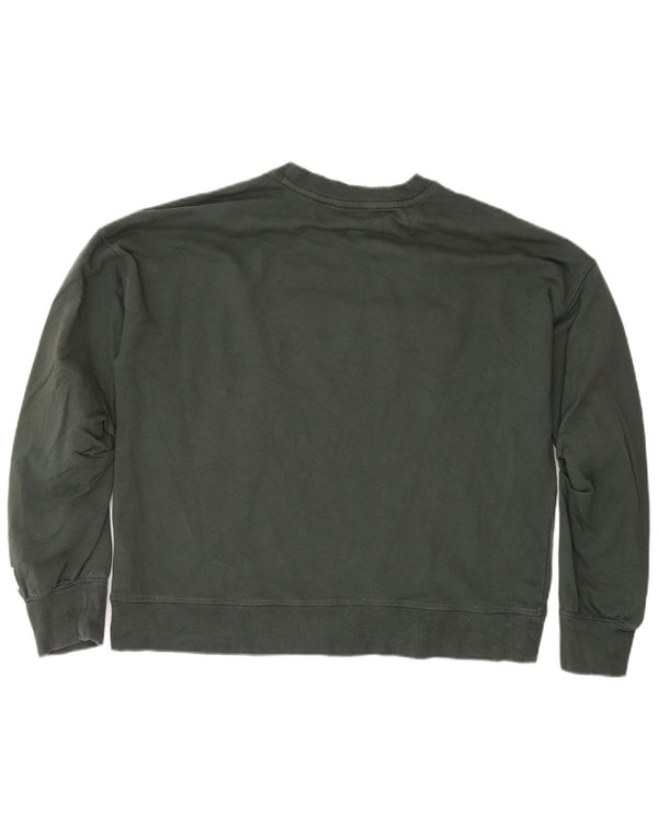 Dkny Womens Graphic Relaxed Fit Sweatshirt Jumper UK 14 Medium Green Cotton