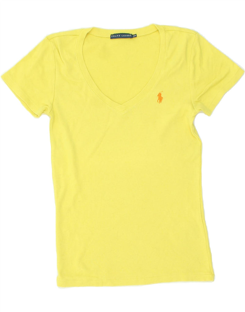 RALPH LAUREN Womens T-Shirt Top UK 12 Medium Yellow Cotton | Vintage Ralph Lauren | Thrift | Second-Hand Ralph Lauren | Used Clothing | Messina Hembry 