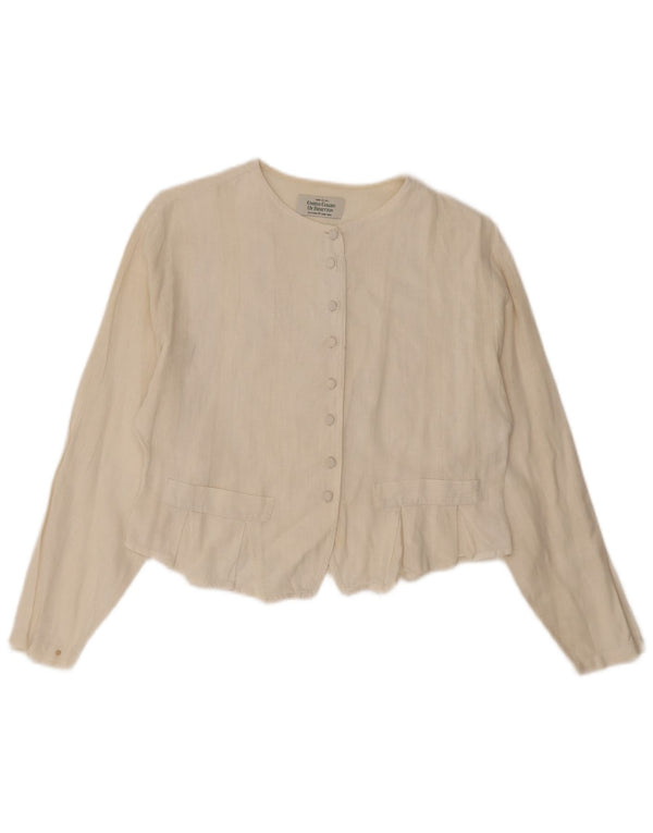 Benetton Womens Crop Shirt Blouse UK 14 Medium Off White