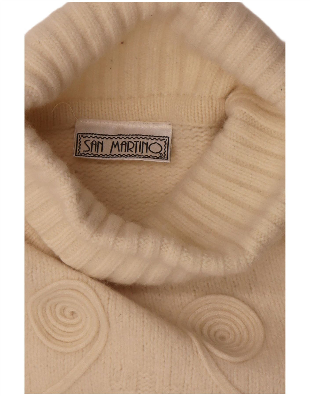 Vintage Womens Roll Neck Jumper Sweater UK 14 Medium Off White Geometric