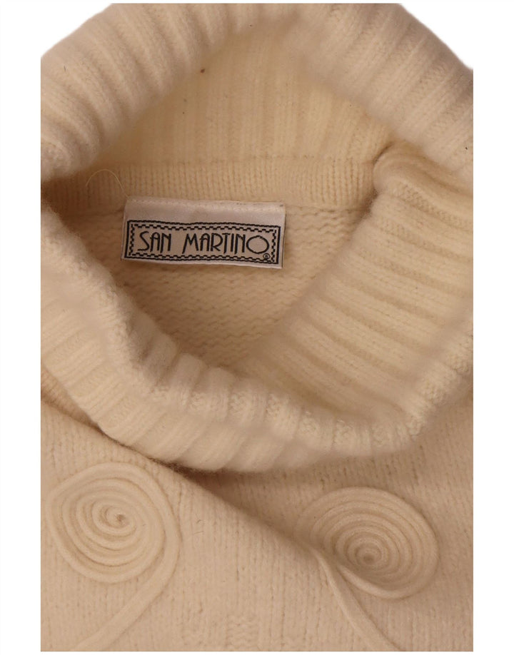 Vintage Womens Roll Neck Jumper Sweater UK 14 Medium Off White Geometric
