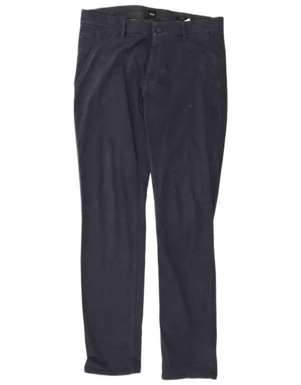 Hugo Boss Mens Slim Fit Chino Trousers W34 L34 Navy Blue Cotton