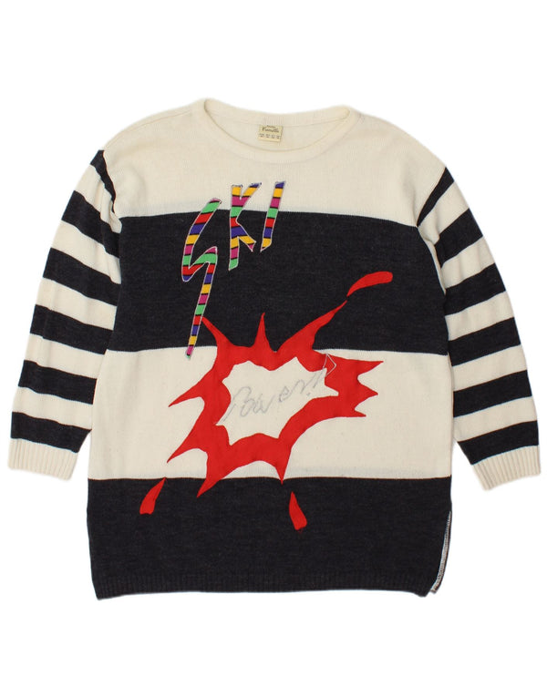 Camilla Womens Graphic Crew Neck Jumper Sweater UK 14 Large White Striped