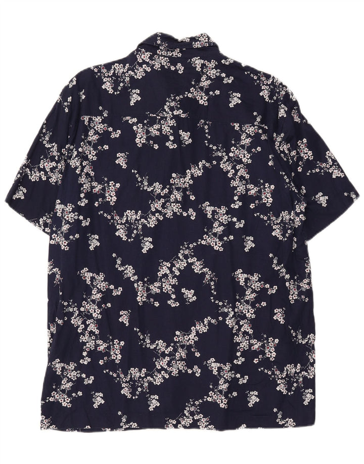 SUPERDRY Mens Short Sleeve Shirt Medium Navy Blue Floral Modal