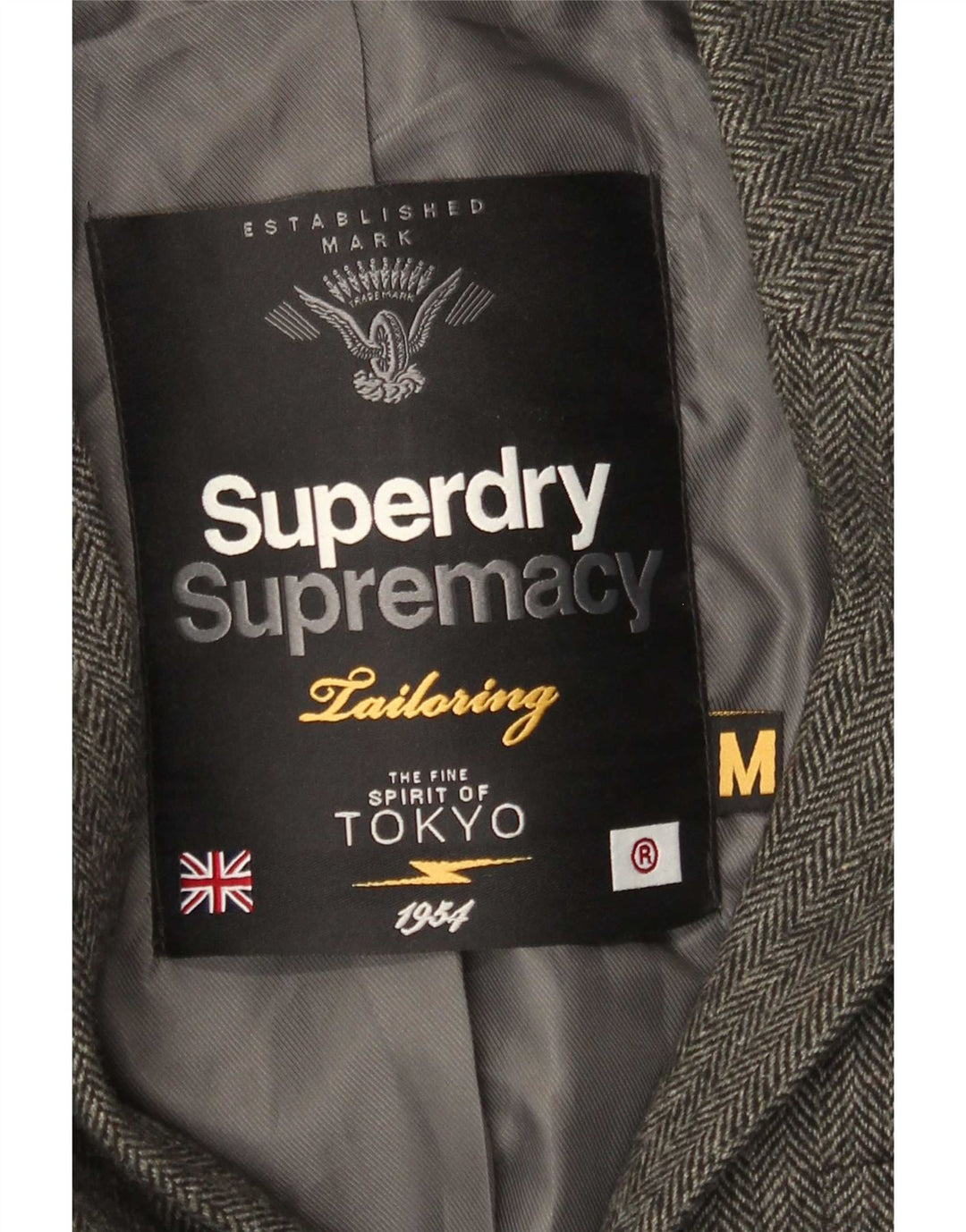 Superdry Mens 2 Button Blazer Jacket UK 38 Medium Grey Herringbone