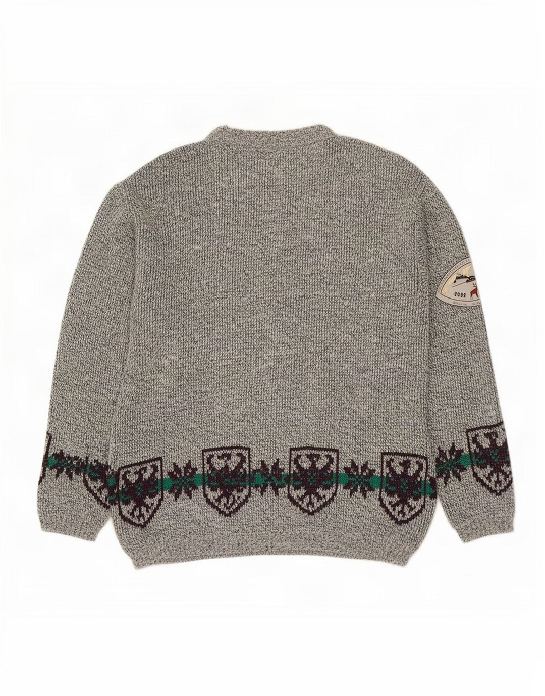 Vintage Mens Crew Neck Jumper Sweater Large Grey Fair Isle Wool