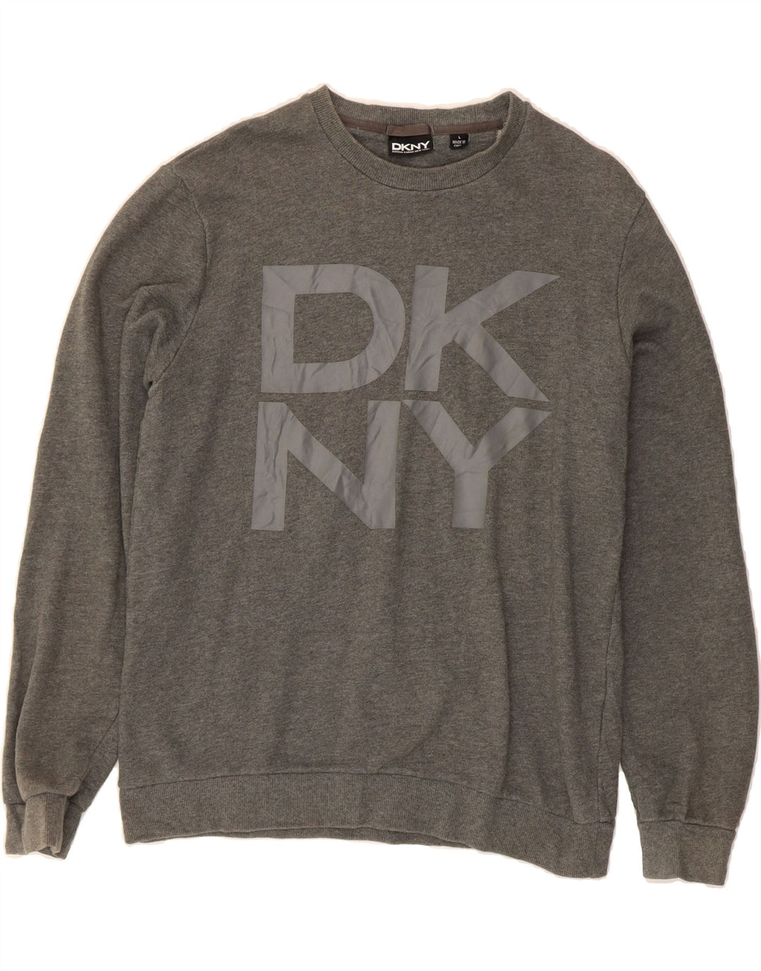 DKNY Womens Graphic Sweatshirt Jumper UK 16 Large Grey Cotton Vintage Dkny and Second-Hand Dkny from Messina Hembry 