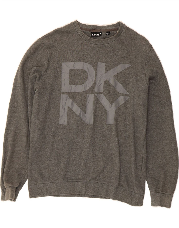 DKNY Womens Graphic Sweatshirt Jumper UK 16 Large Grey Cotton Vintage Dkny and Second-Hand Dkny from Messina Hembry 