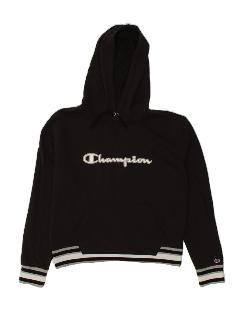 CHAMPION Womens Graphic Hoodie Jumper UK 16 Large Black Cotton | Vintage Champion | Thrift | Second-Hand Champion | Used Clothing | Messina Hembry 