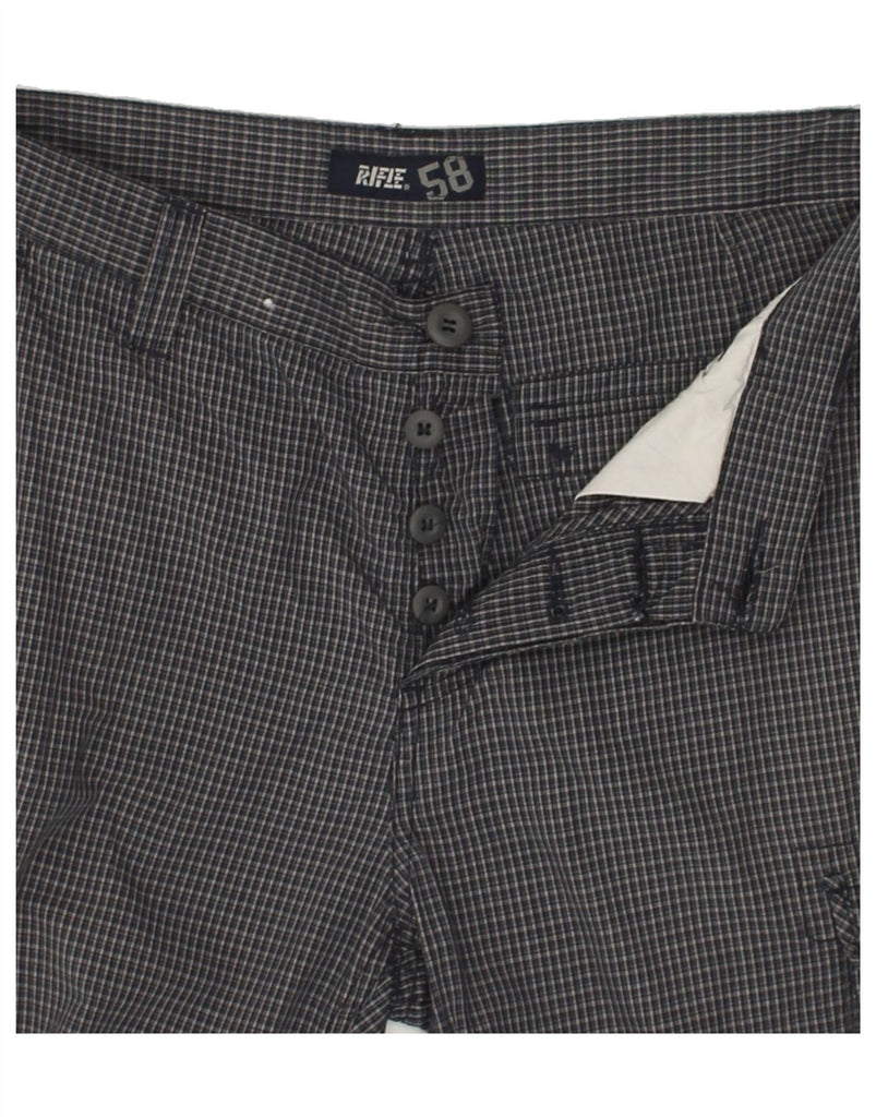 RIFLE Mens Cargo Shorts W32 Medium Navy Blue Check Cotton | Vintage Rifle | Thrift | Second-Hand Rifle | Used Clothing | Messina Hembry 