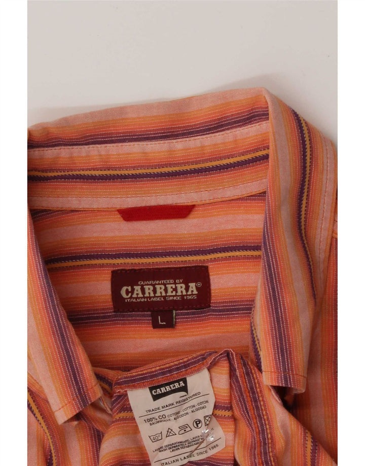 Carrera Mens Shirt Large Orange Striped Cotton