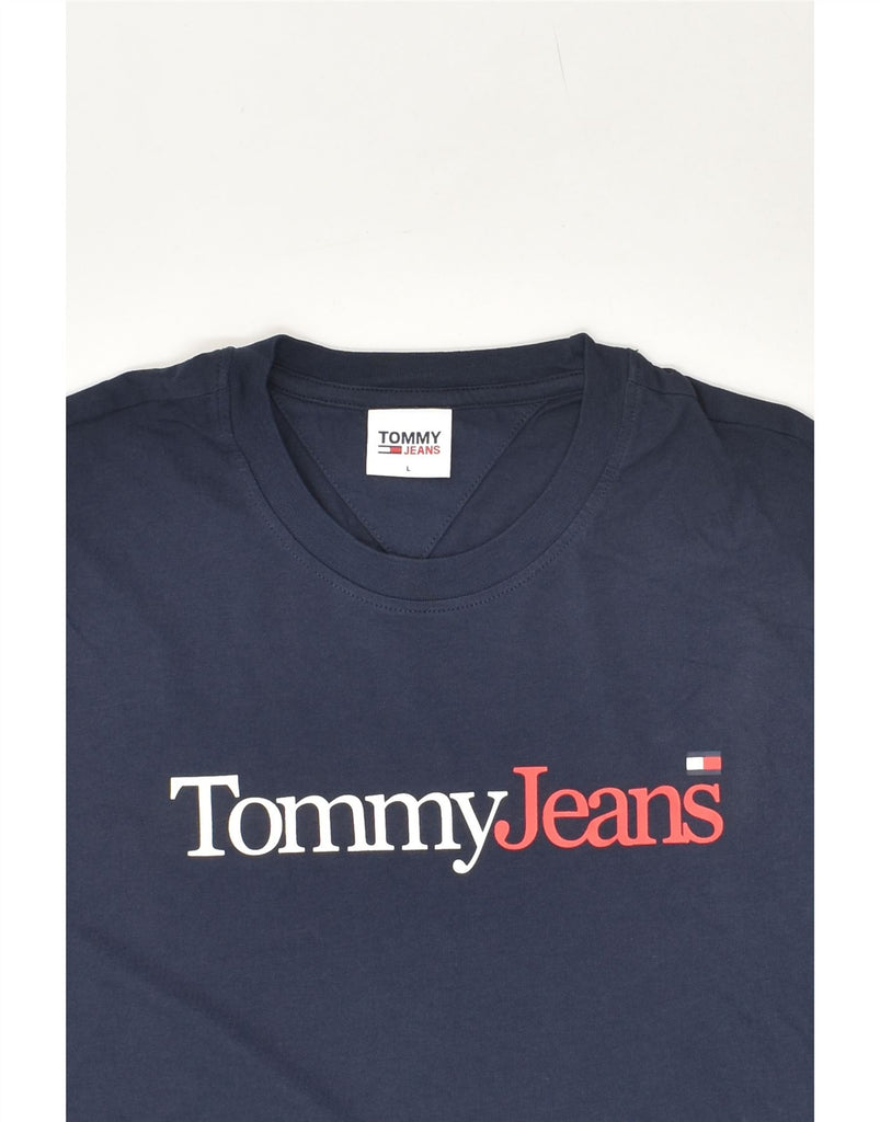 TOMMY HILFIGER Mens Graphic T-Shirt Top Large Navy Blue Cotton | Vintage Tommy Hilfiger | Thrift | Second-Hand Tommy Hilfiger | Used Clothing | Messina Hembry 